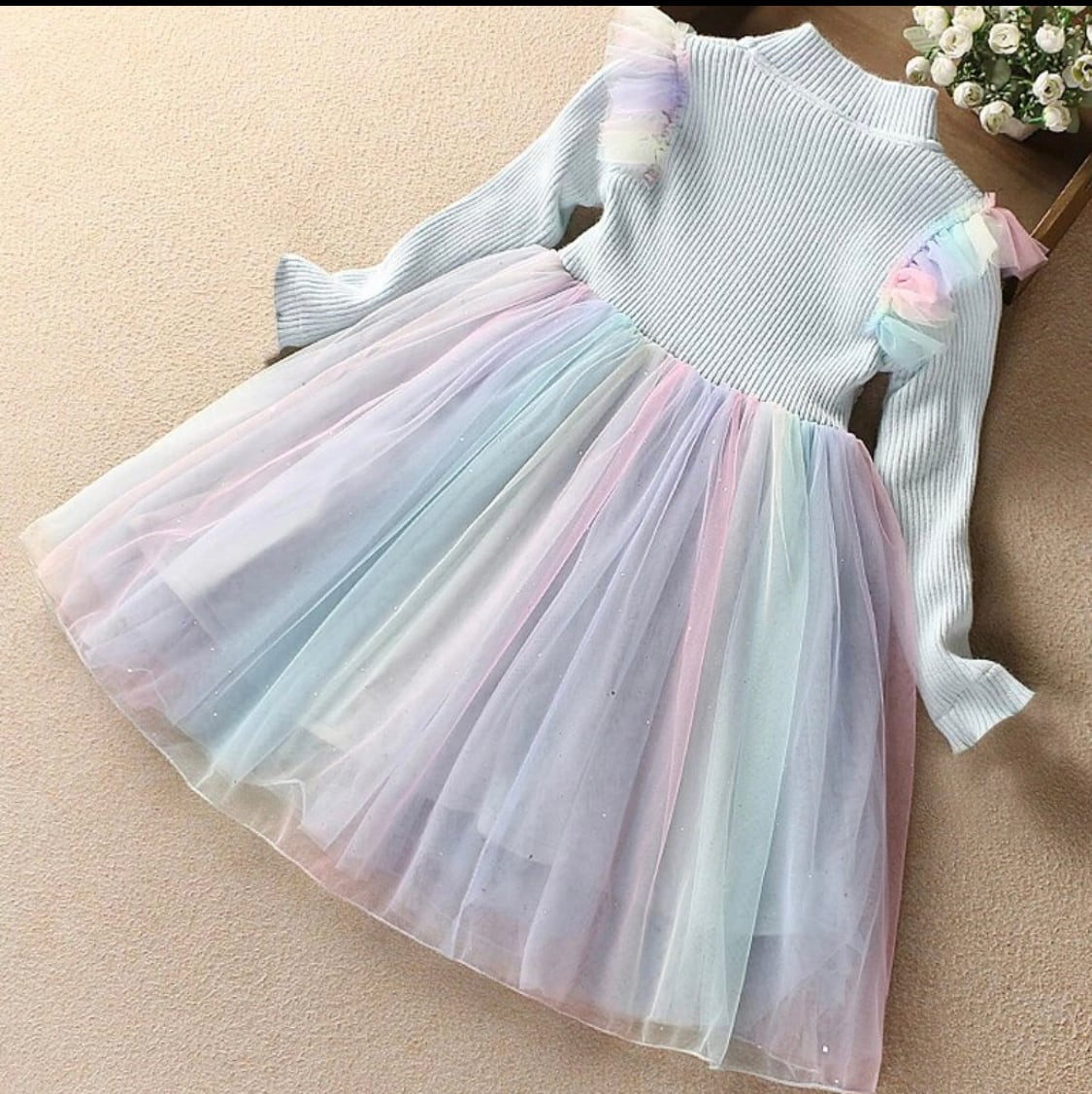 ユニコーンスパンコールニットドレス》》》》》ワンピース 海外子供服 レインボー お誕生日 プチプラ