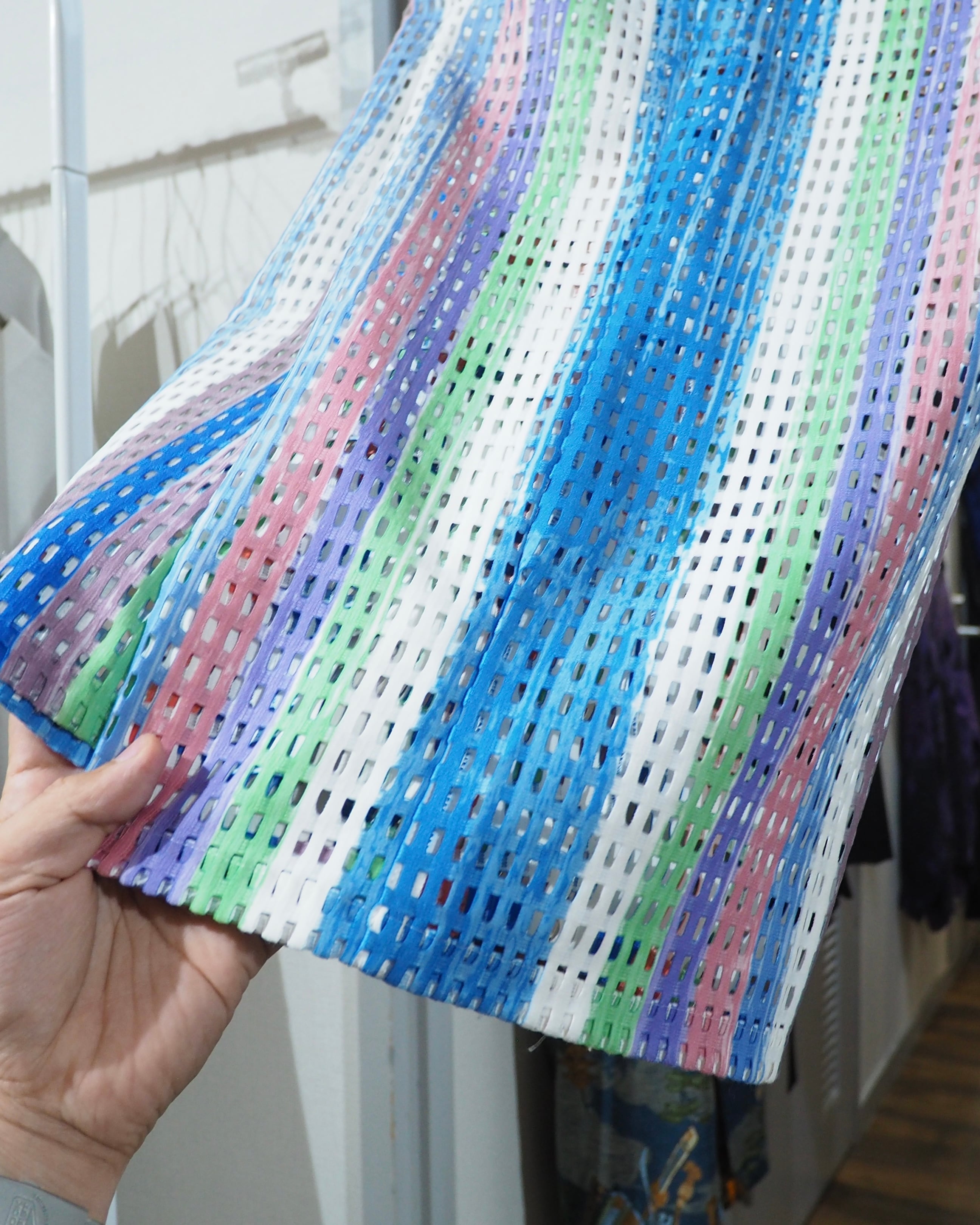 16SS " PLASTIC TOKYO " Multi Color Stripe painted Sheer Wide Pants