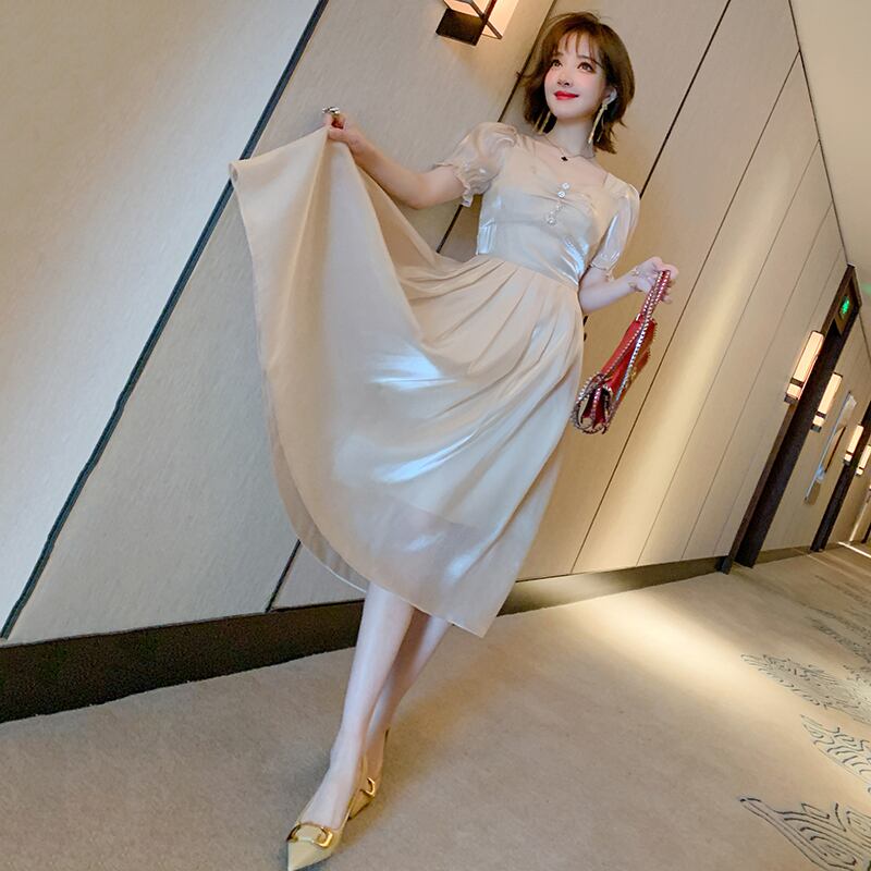 スリーブウェストドレス サマー エレガント 夏物 シルキー スクウェア MIUCO90445480398