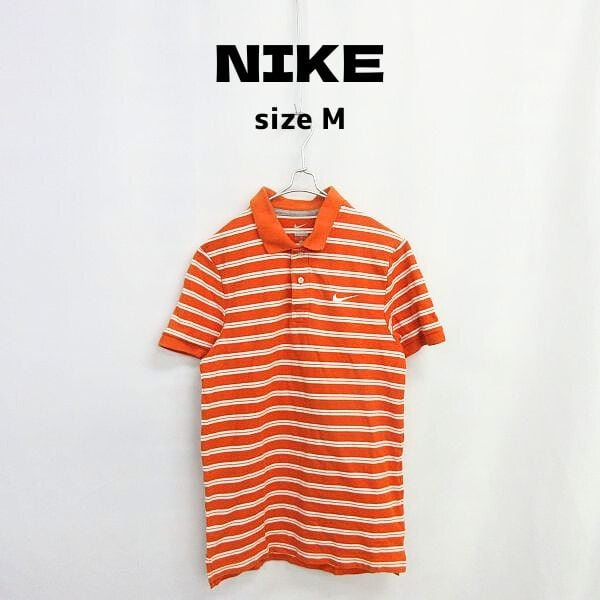 □NIKE/ナイキ 半袖 ポロシャツ オレンジ ボーダー ロゴ M