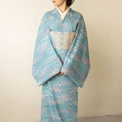 「夜明けの光を纏うドレープのような墨流し」〜洗えるきもの(シルジェリー格子柄)〜
