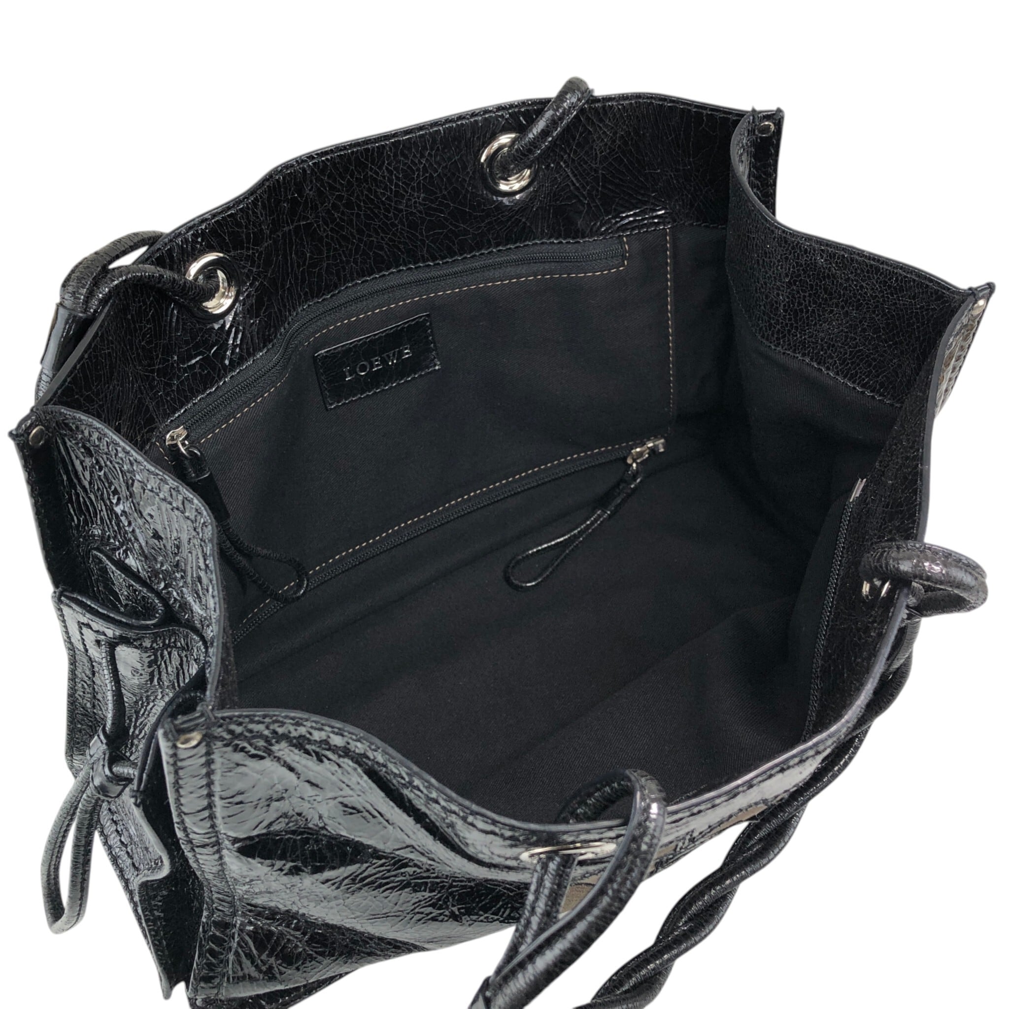 【美品】LOEWE　ロエベ アナグラム　トートバッグ　ハンドバッグ　ブラック LOEWE ロエベ ハンドバッグ ブラック アナグラム エナメル トート