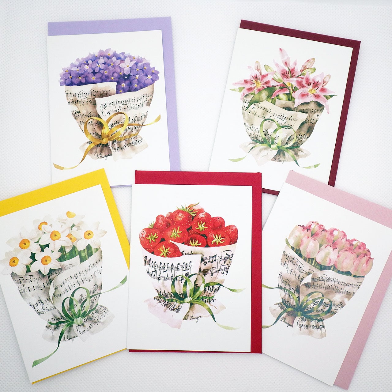 音楽の花束 ストロベリー メッセージカード5枚セット ドイツ製 音楽雑貨の店 セレナード 音楽の花束 ストロベリー メッセージカード5枚セット ドイツ製 音楽雑貨の店 セレナード