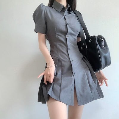 Tシャツワンピース ウエスト見せ プリーツスカート 韓国 L3372 韓国ファッション ワンピース夏 ドレス 半袖 jk制服ワンピース