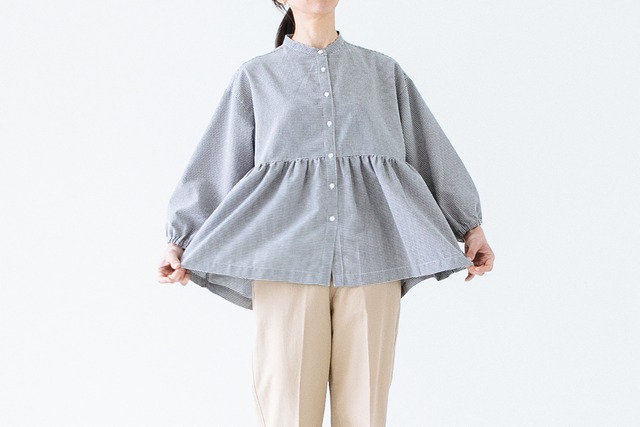 マルチファブリック - ペプラム7分袖シャツ