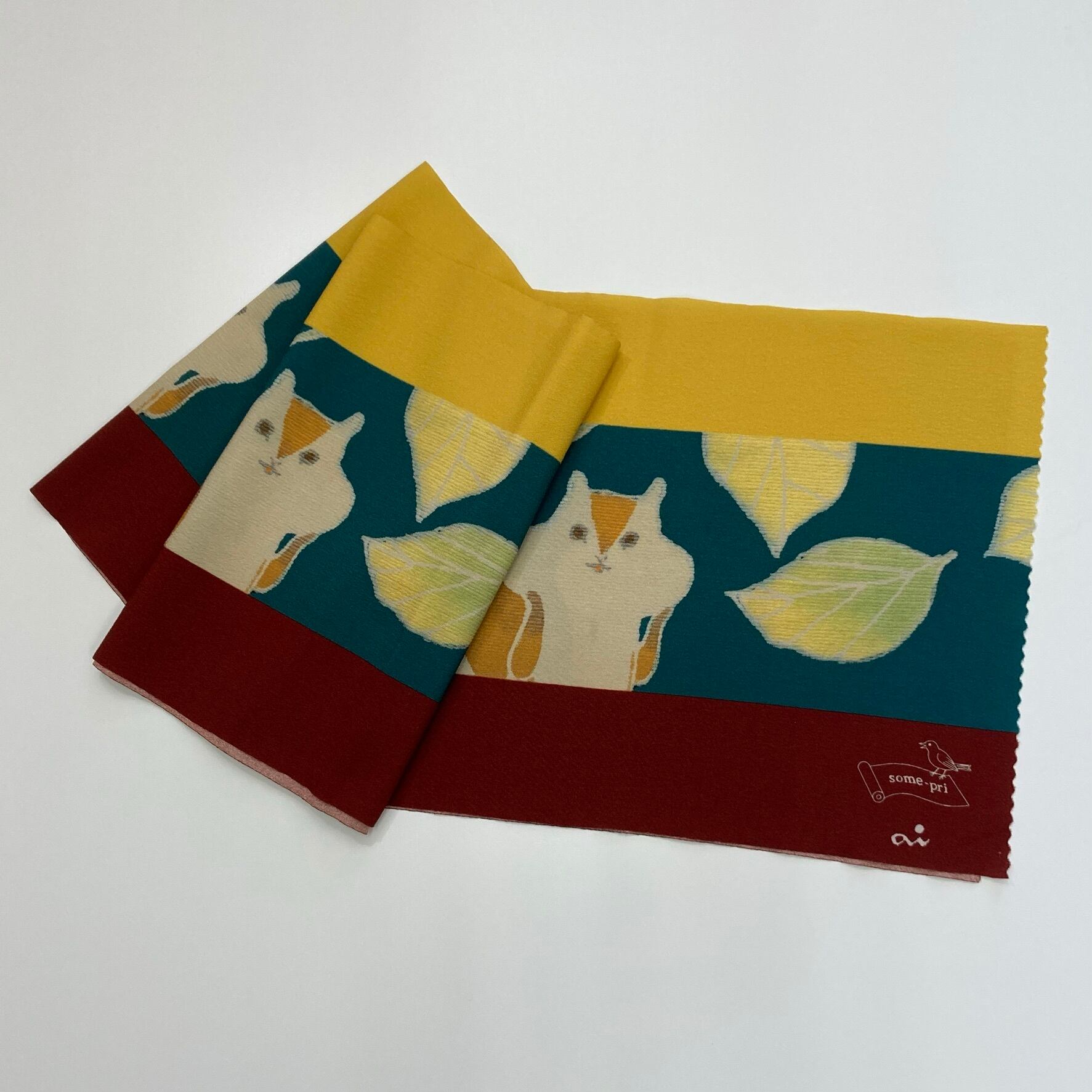 【受注品】some-pri 帯揚げストール「リスと葉っぱ」