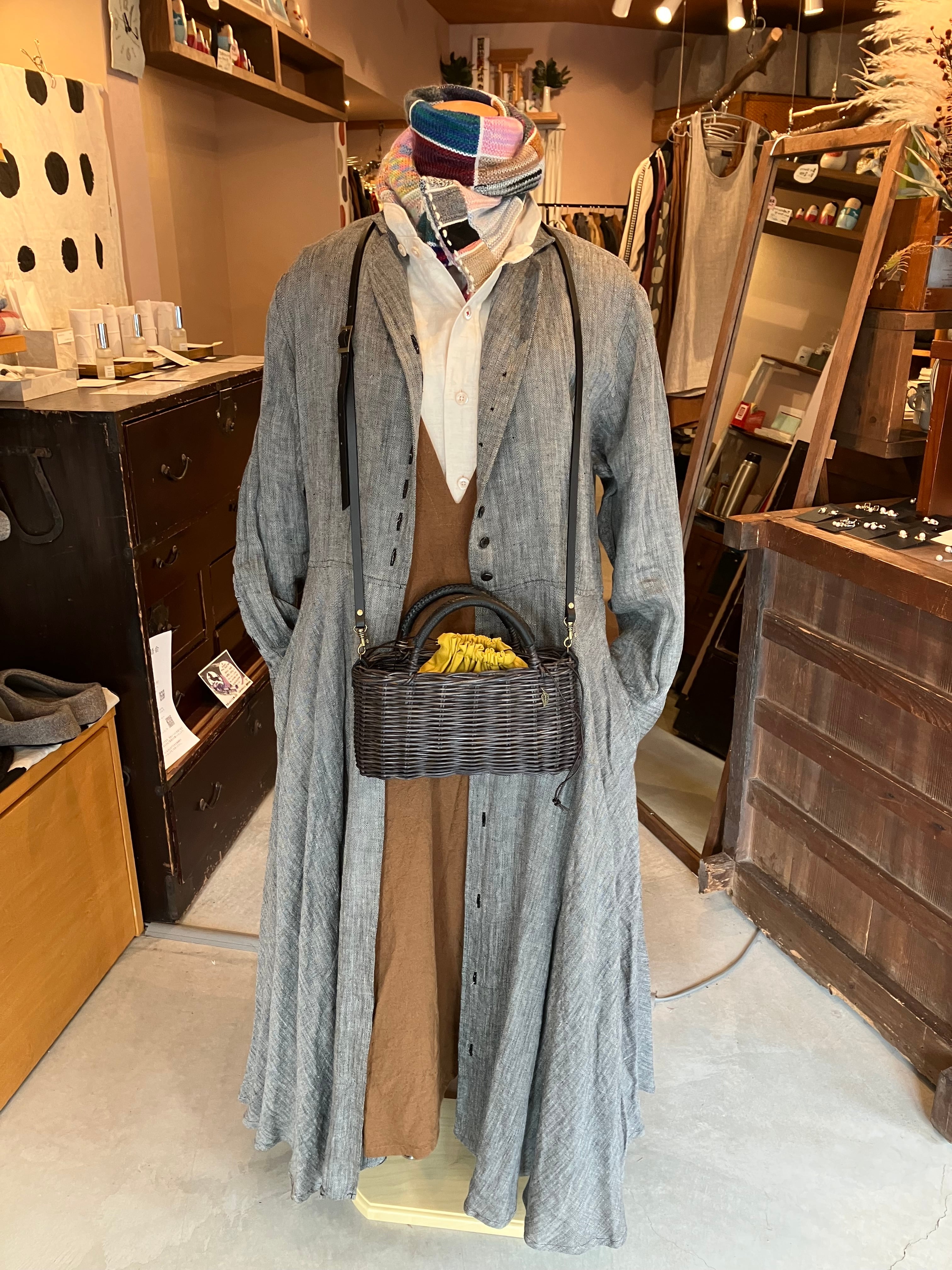 Sa-Rah 1dayフレアワンピース長袖 ヘリンボンリネン