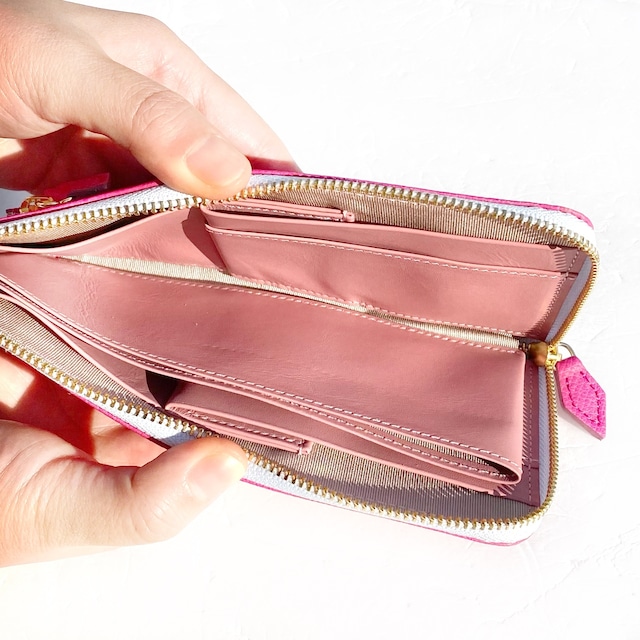 【SRK01SP】　１万円札が折らずに入る最少サイズの長財布「L字束入」　（ピンク系）