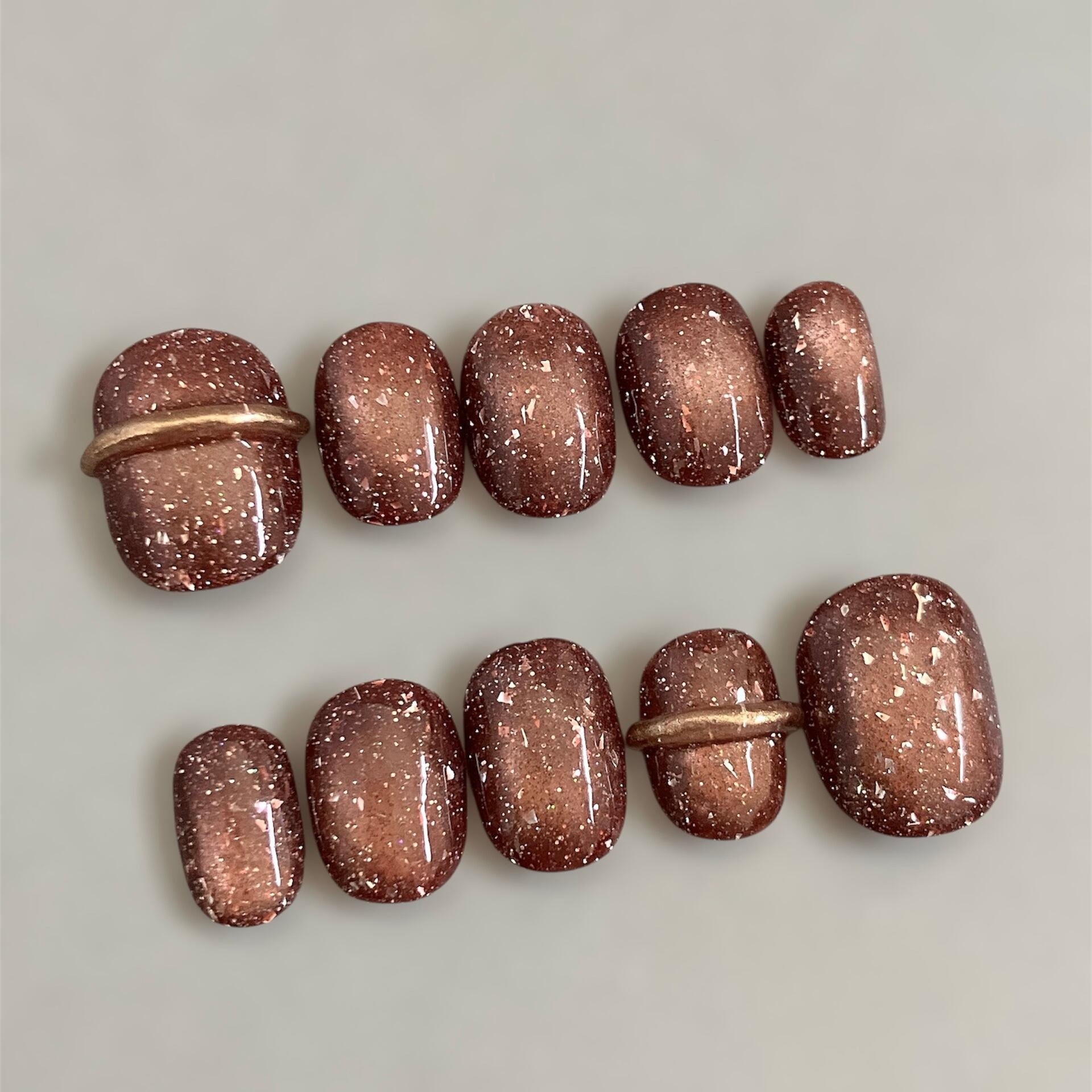 【サイズオーダー】深みブラウン×フラッシュネイル#ncs001