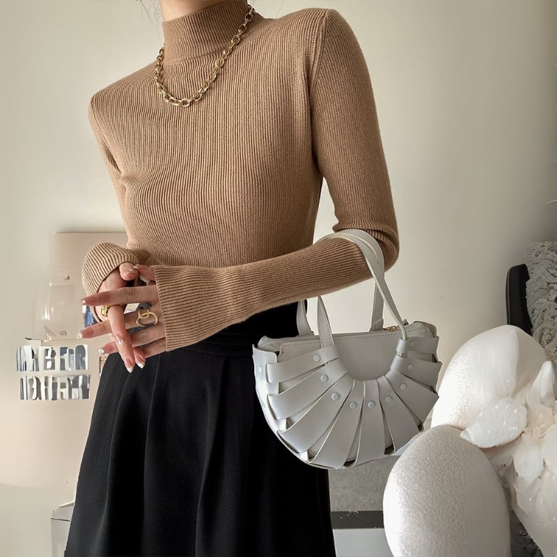 ハーフハイネック リブニット 長袖トップス ◆11color 204431