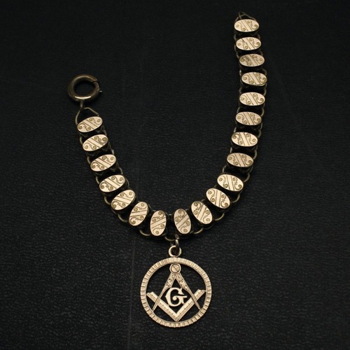 Vintage Chain Bracelet [1950s~ Brass] Masonic Charm