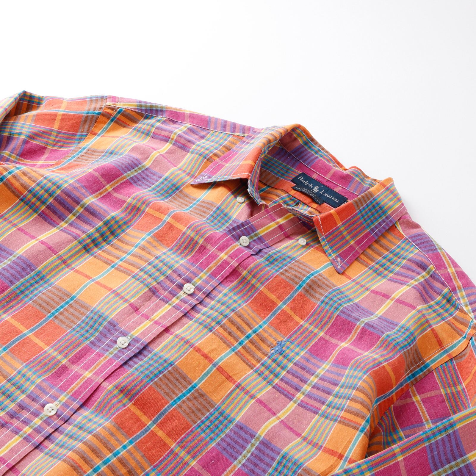 極美品】80s Ralph Lauren special linen silk check shirt big 極美品】80s Ralph Lauren special linen silk check shirt big