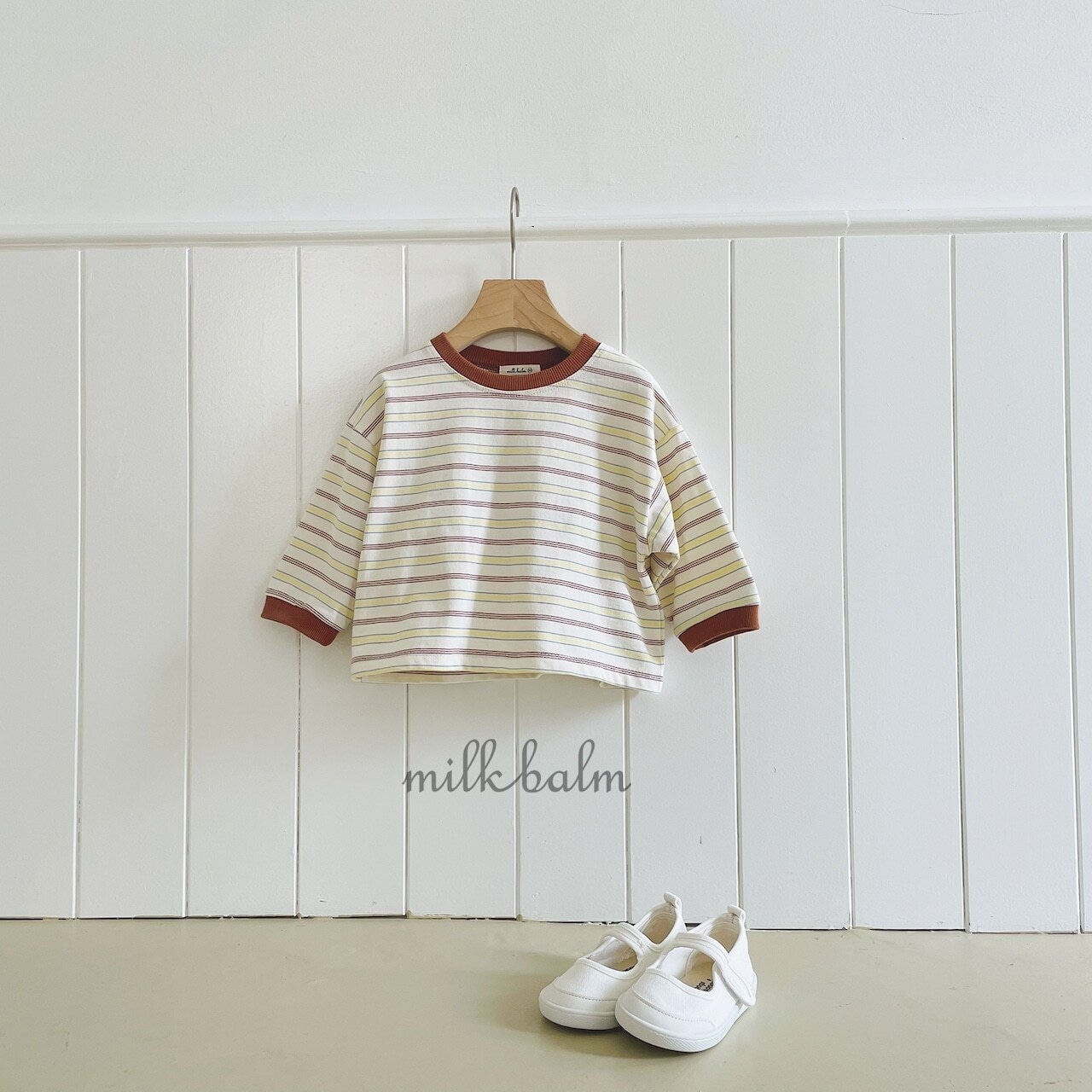 韓国子供服 / 26Autumn / Milkbalm / ジェリー ボーダーTシャツ / 女子服 / キッズ服 / 秋服 *XS~XL*