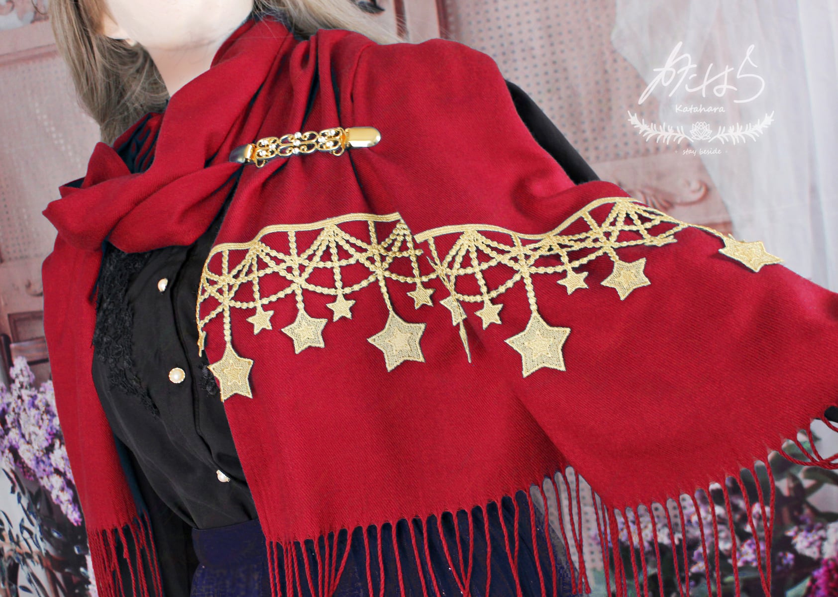 レースの星降るマフラーストール 「サーカス・ナイト」 | 方原 ❀ 刺繍