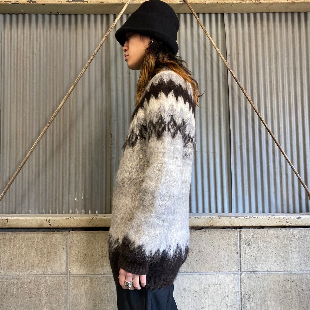 アルパカ総柄メンズノルディックセーターL