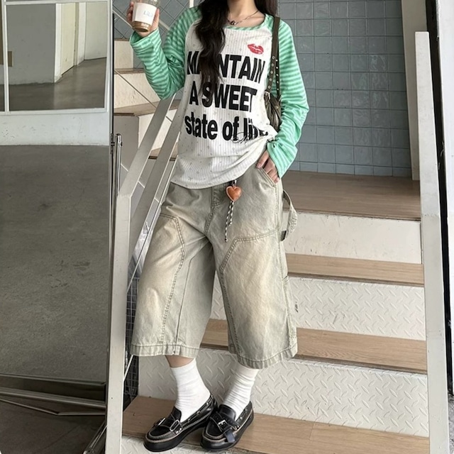 ボーダーラグランリッププリントロングスリーブTシャツ 2col R02471