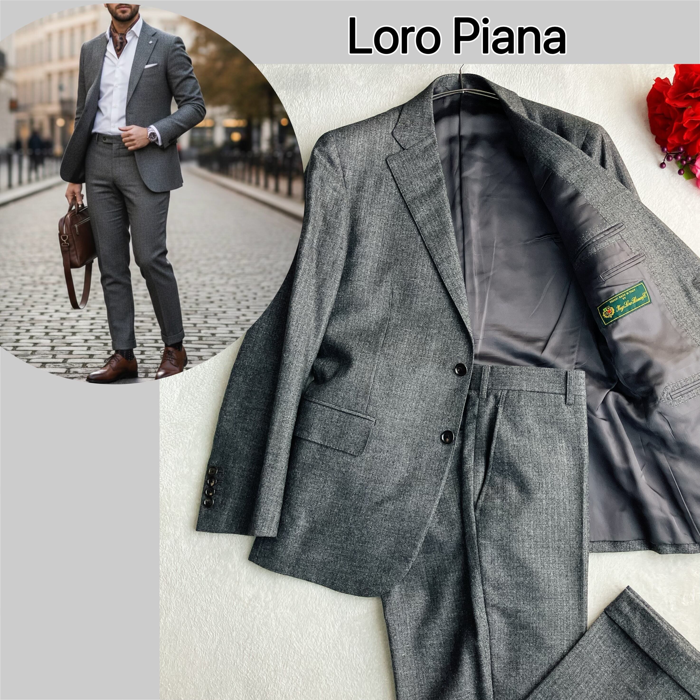 DURBAN 美品　スーツセットアップ　ロロピアーナ　ヘリンボーン　スーツ 美品】Loro Piana ロロピアーナ/Antayu☆緑タグ ヘリンボーン シングル