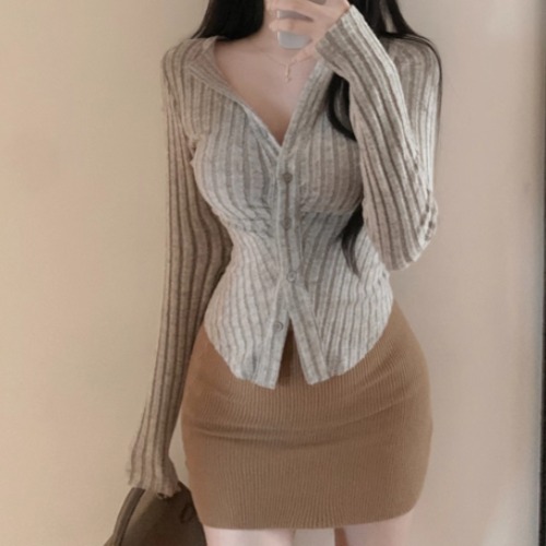 3色／デザインカラーリブトップス ・12488