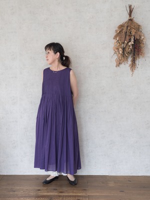 [maison de soil] コットンボイルノースリーブミニピンタックドレス