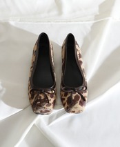 馬毛ブロックヒール スクエアトゥリボン付きシューズ