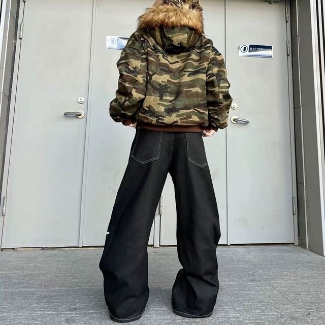 グランジビッグロゴパネルラインワイドデニムパンツ 1col R02912
