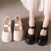 ストラップ  厚底 プレーントゥ シューズ  90015