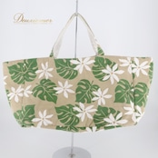 フラダンス 小物 バッグ セキノレーシングスポーツ Hula Hawaii ベージュ系 ティアレ柄 モンステラ柄 トートバッグ 大きめ 大容量 茶 白 緑 ハワイアン アロハ ハワイアンプリント フラ ダンス レッスン おしゃれ 便利 可愛い