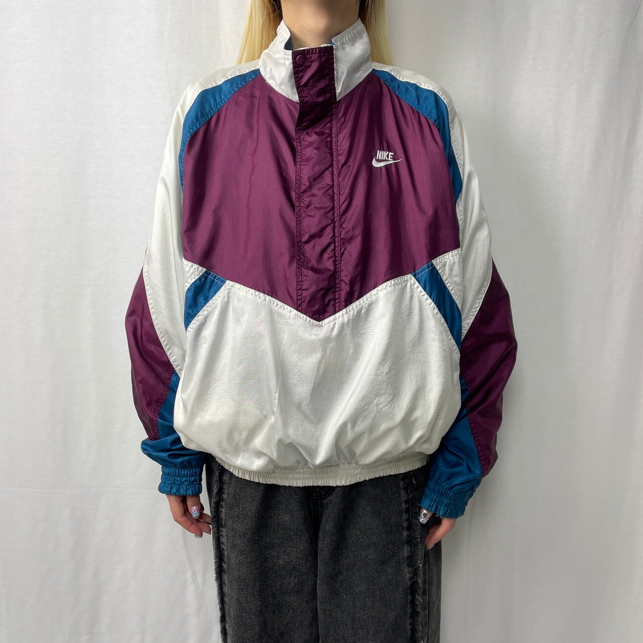 90年代 NIKE ナイキ 銀タグ 切替デザイン ナイロンプルオーバー 