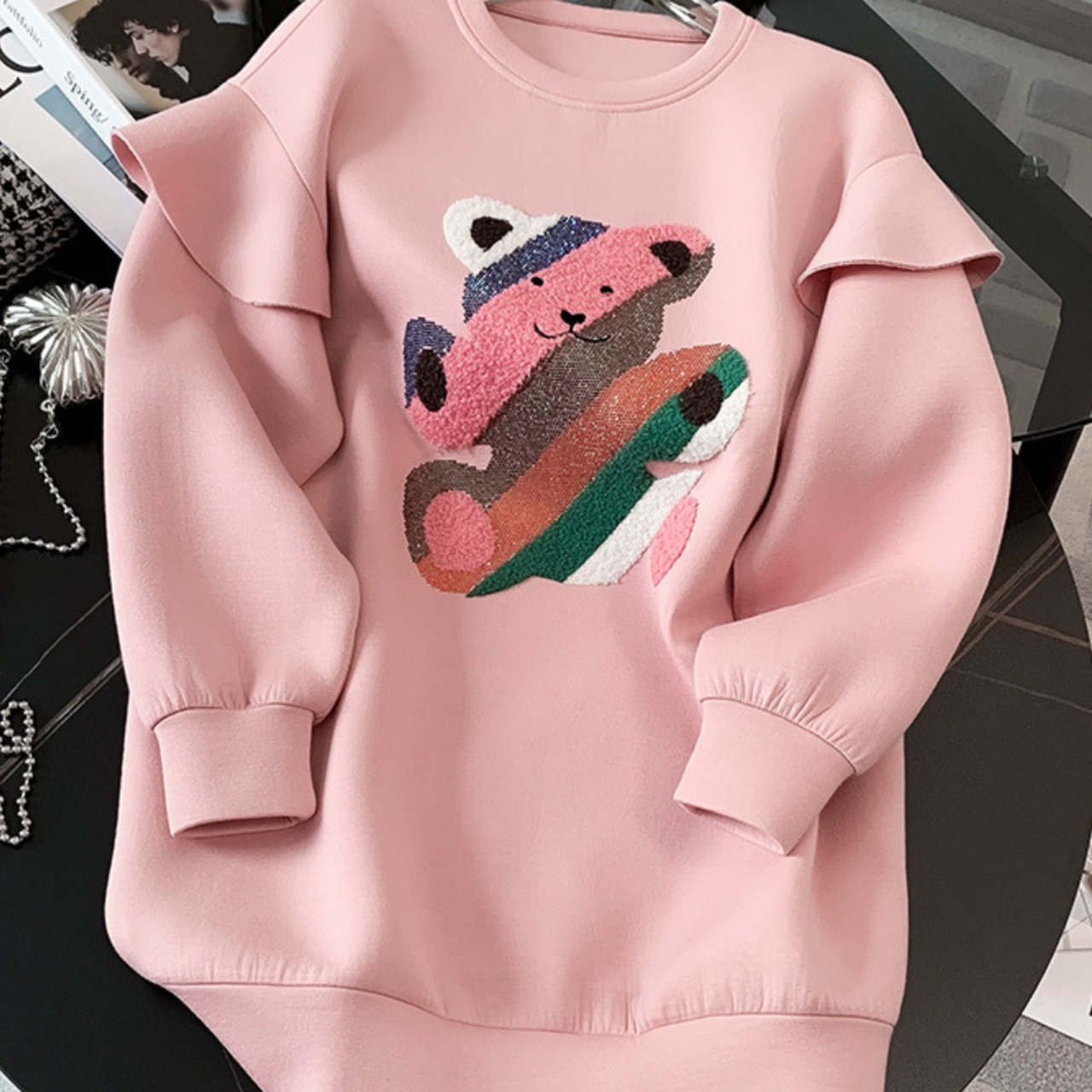 Pink Bear Sweatshirt Dress 5064
