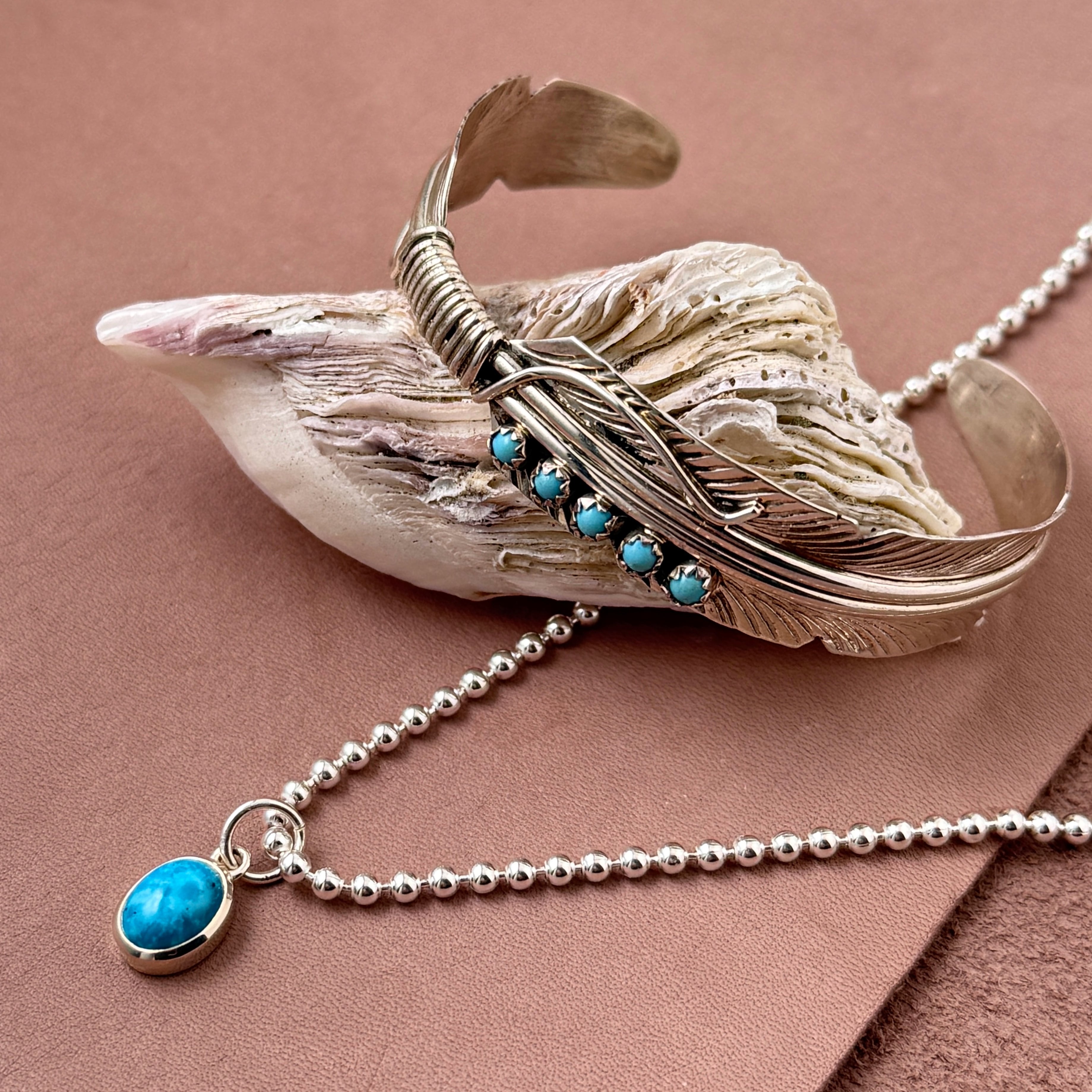 Indian Jewerly》 フェザーデザイン ターコイズバングル 羽 鳥