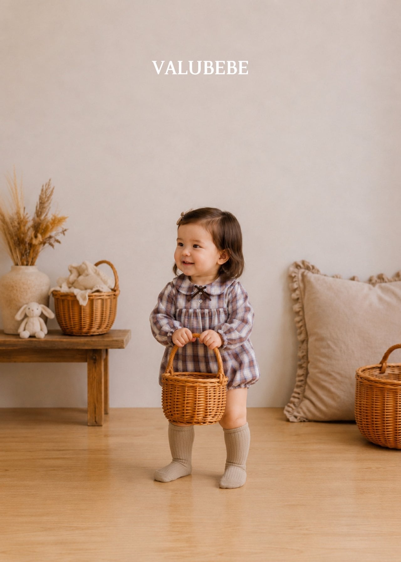 送料無料【予約】/ チェックリボンロンパース / valubebe