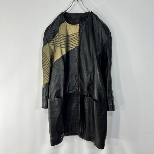 スペイン製 デザイン ノーカラー レザーコート