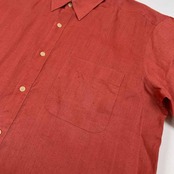 80s 90s Pennleigh ペンリー 麻100% 半袖 リネン シャツ サイズ L /メンズ/レッド系/オールド/ビンテージ