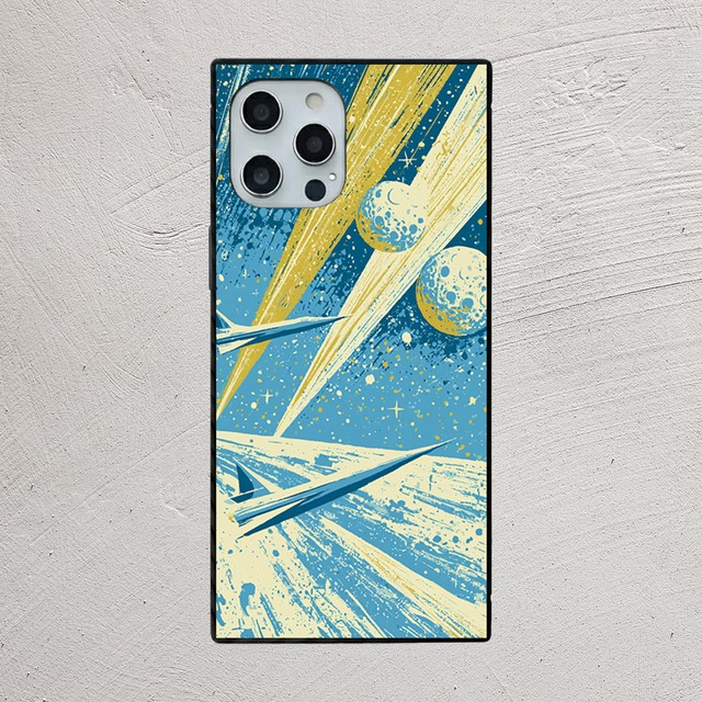 受注生産 iPhoneケース 流星と月のブルー宇宙｜レトロ宇宙 RFSP056A