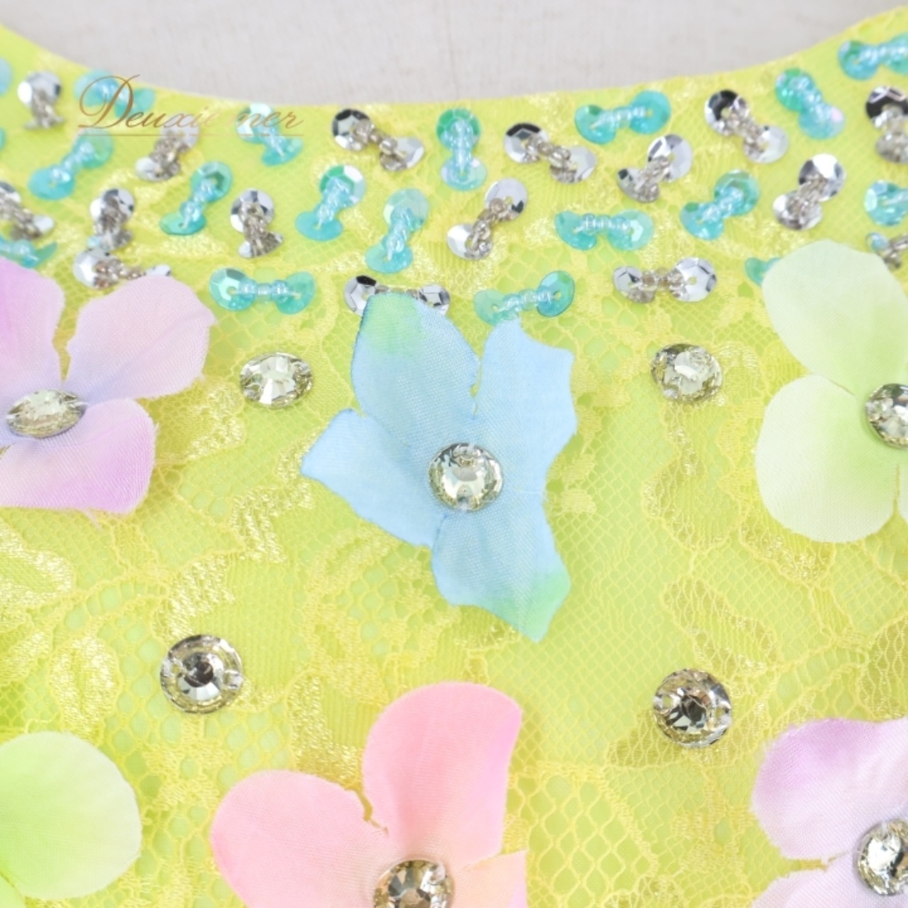 パーティドレス ワンピース ドレス グリーン系 イエロー系 ドニャヴィストーサ Da Vistosa 黄緑 黄色 花柄 レース 発表会 演奏会 パーティ ダンス ロングドレス 大人用ドレス カラフル パーティー用 コスチューム