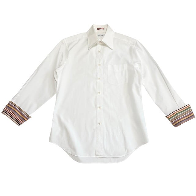 中古 ポールスミス PaulSmith 長袖シャツ シグネチャーストライプ クリーニング済み マルチカラー 白 メンズ Mサイズ