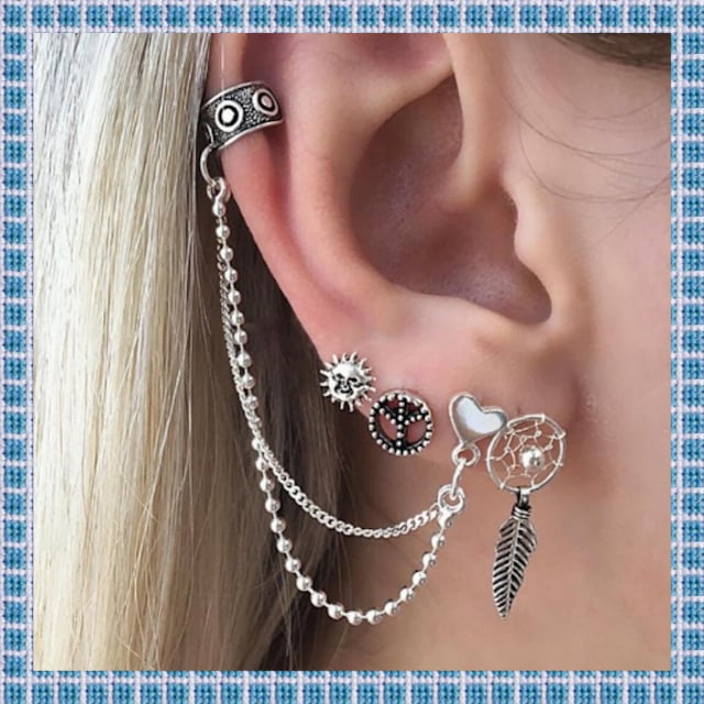 ピアス レディース かわいい セット ピアス メンズ 片耳 おしゃれ ハート 太陽 5個セット シルバー シンプル プレゼント