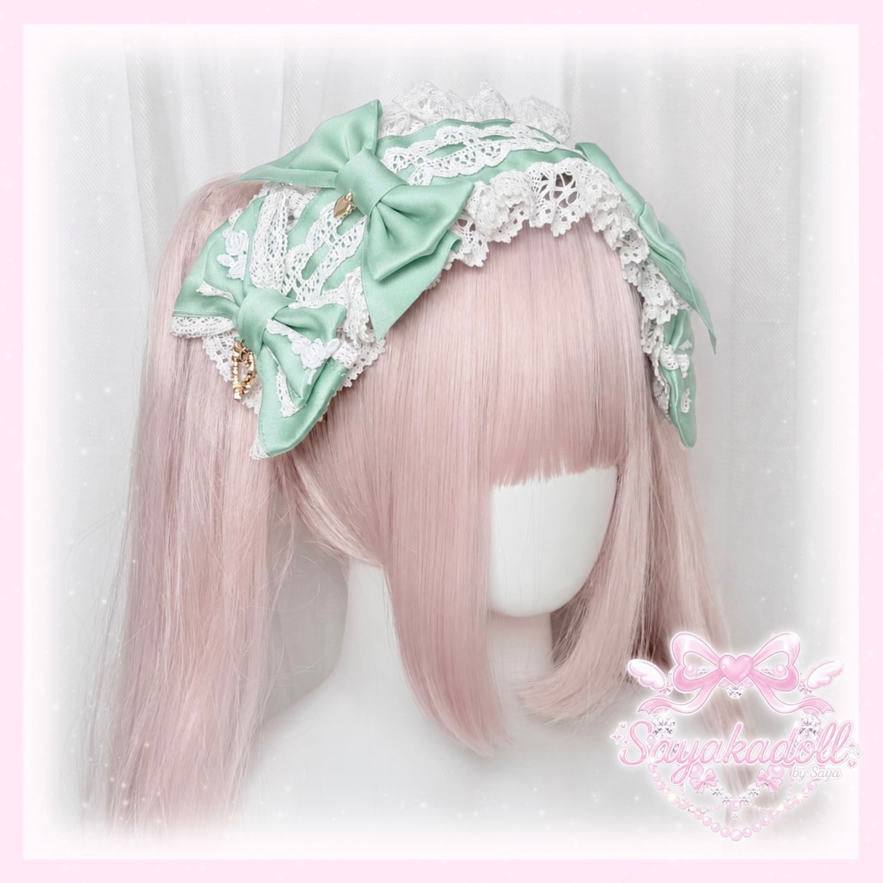 ♡【全9色】 クラシカルフリルレース ダブルリボンヘッドドレス yellow ♡