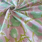 ブロックプリント生地【50cm単位】インド綿 花柄 くすみピンク×グリーン #51715-PK3