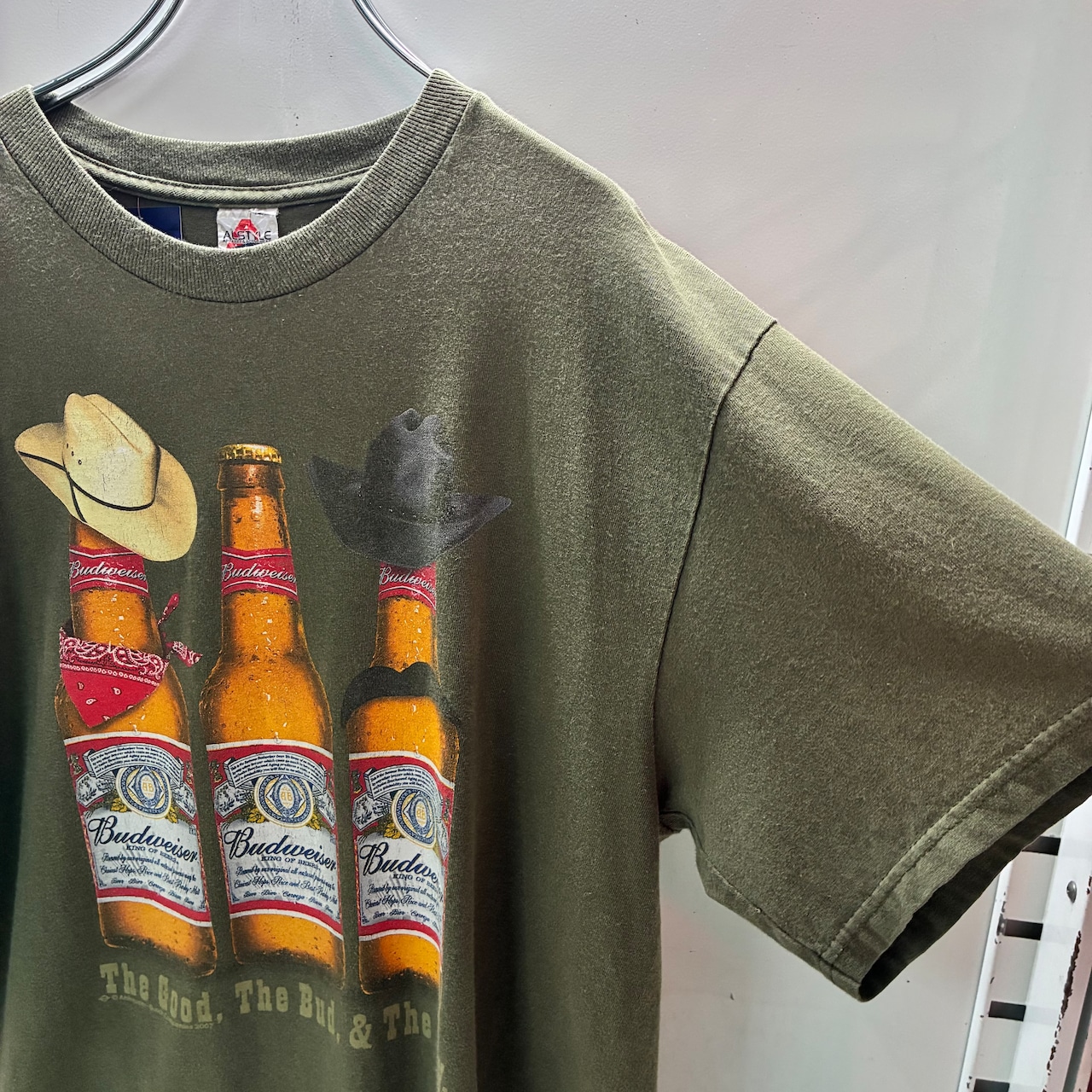 00s ALSTYLE Budweiser Tシャツカウボーイ オリーブ バドワイザー