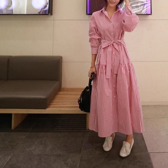 loose-fit striped shirts one-piece 〈d10844〉