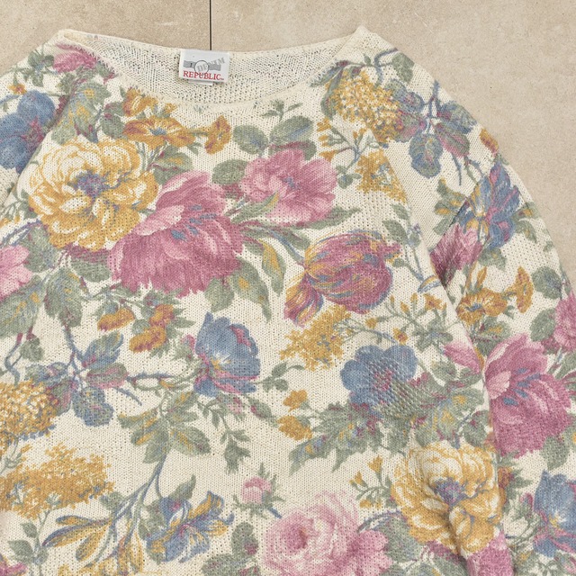 80s～ USA REPUBLIC flower print cotton sweater