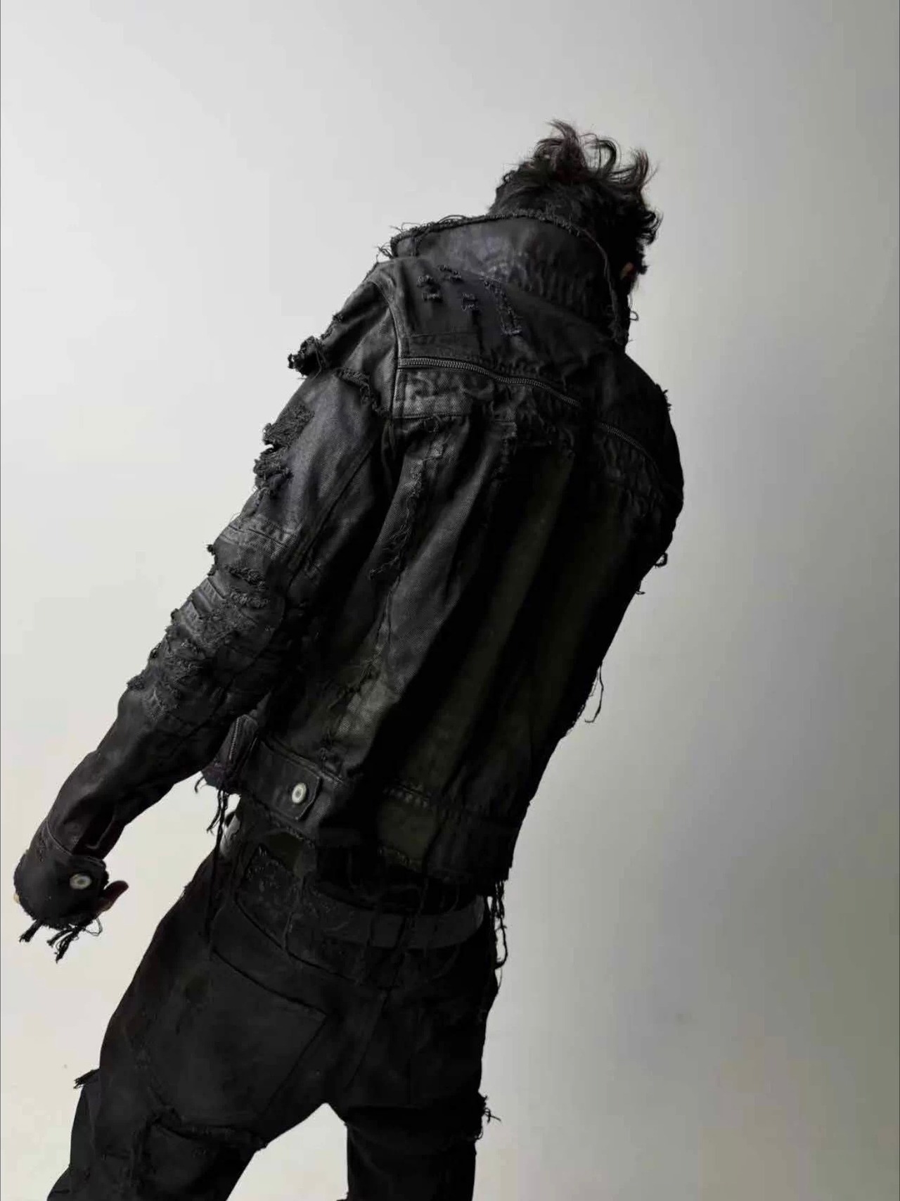 【CinderVein】Decayed Waxed Distressed Denim Jacket