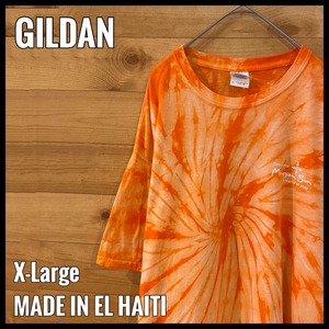 【GILDAN】タイダイ柄 オレンジ Tシャツ ワンポイント バックロゴ XL ビッグサイズ us古着 アメリカ古着