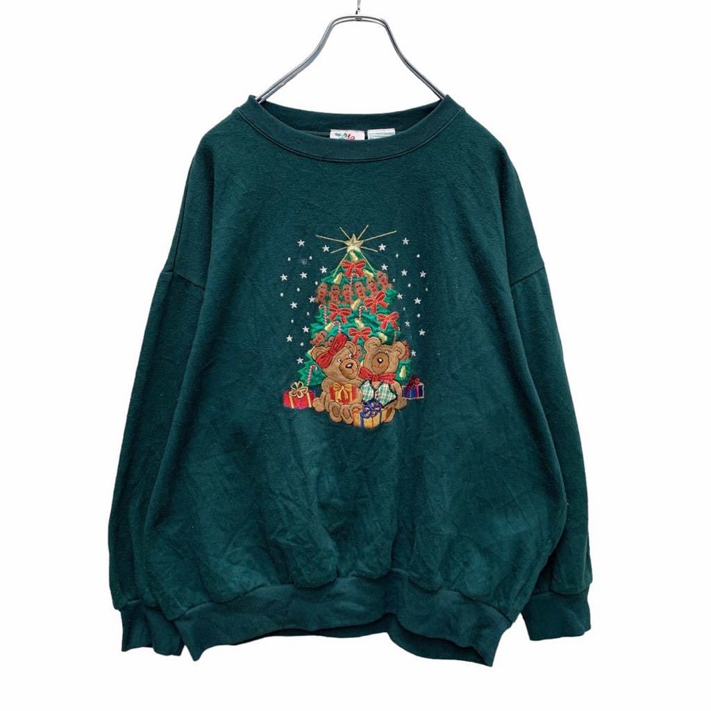 スウェット トレーナー ウィメンズ XL グリーン クマ ベア クリスマス