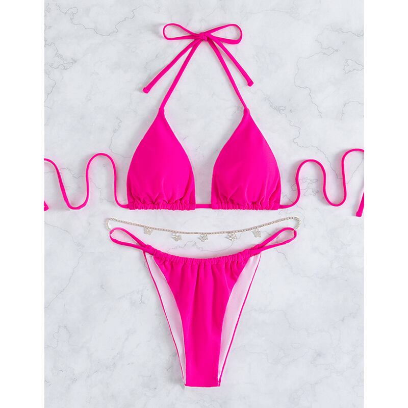 送料無料 セクシーなホルターバックレスビキニピンク水着女性 送料無料 セクシーなホルターバックレスビキニピンク水着女性