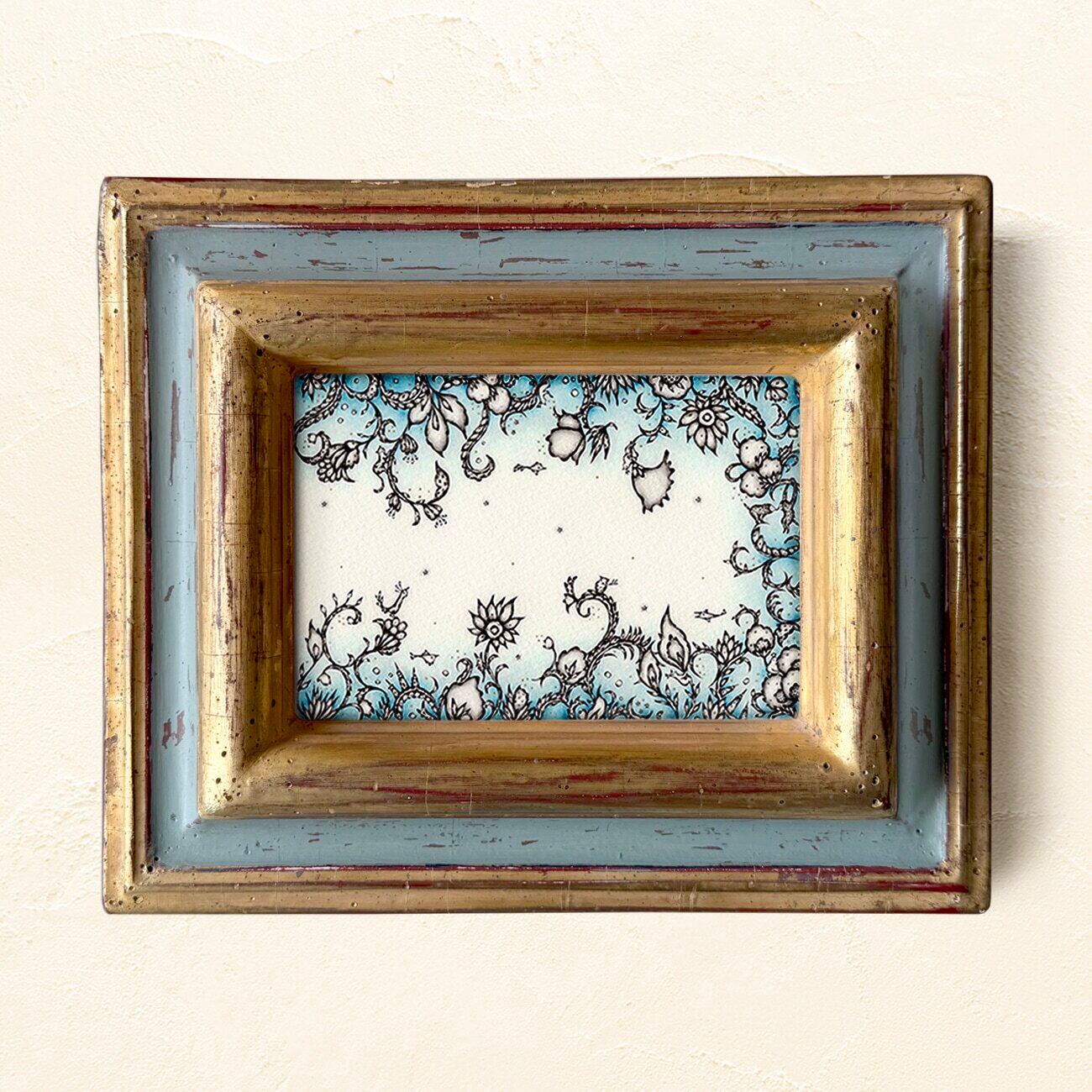特注オリジナル額縁 原画 【 月のベッドに、一雫落ちたとき 】antique gold x grayish green original frame ver.