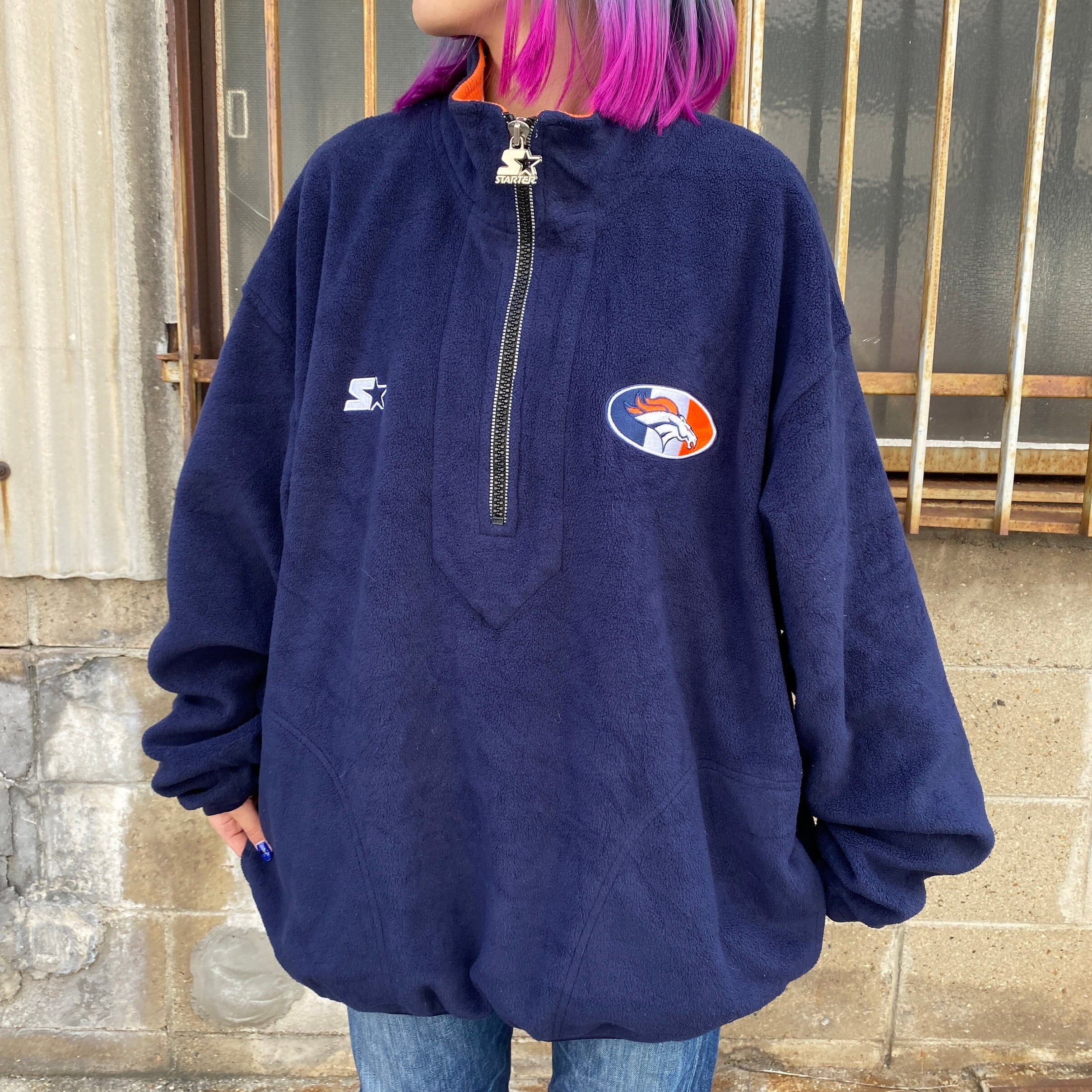 TEAM APPAREL NFL DENVER BRONCOS デンバーブロンコス ハーフジップ フリースプルオーバー メンズXL /eaa276234