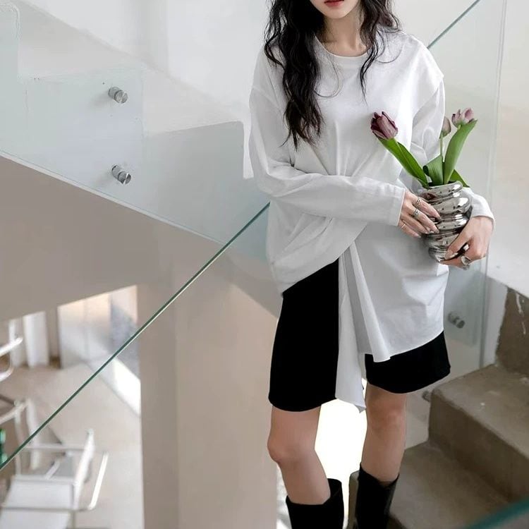 ASYMMETRIC TWISTED PANEL LONG SLEEVE T-SHIRT M-18168