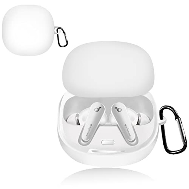 CABOBE for anker soundcore liberty 4 ケース【カラビナ付き】 アンカー サウンドコアリバティ4 ケース シリコン ケース 軽量 薄型 耐衝撃 滑り止め 保護カバー 落下防止 キズ防止 紛失防止 防塵 充電便利 anker soundcore liberty 4 専用 ケース (ホワイト)